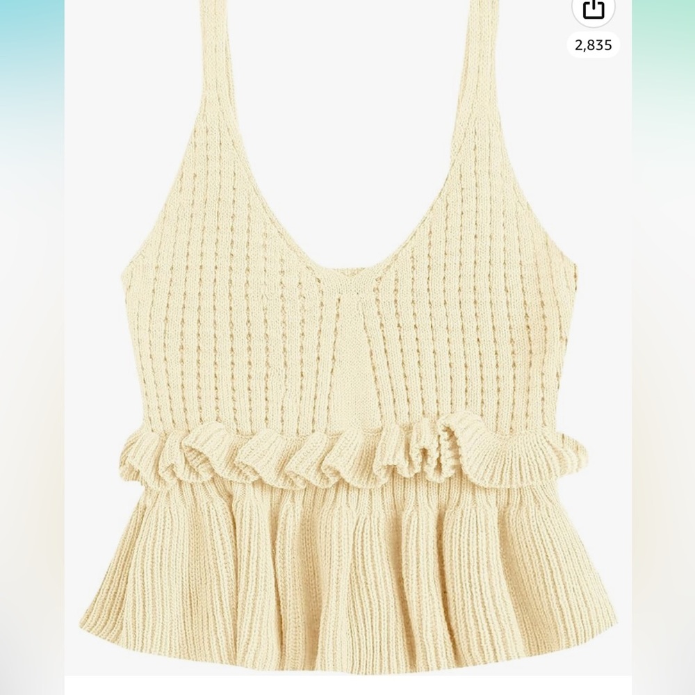 Women's Casual Knit Top Sleeveless Ruffle Hem V Neck Peplum Crop Tank Top